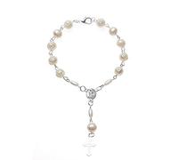 YCHUCH Bracelet religieux rose blanche imitation chapelet bébé baptême faveurs catholique mini chapelet baptême pour fille tout-petit, taille unique, Comme décrit