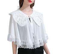 YCHUCH Cardigan châle à manches courtes en dentelle pour femme pour rassemblement en plein air et écharpe assortie en mousseline de soie, blanc, taille unique