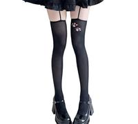 YCHUCH Collants à bretelles réglables avec motif pattes - Collants extensibles en nylon mélangé pour un confort décontracté et tendance - Bas en nylon à haute élasticité, Noir , taille unique