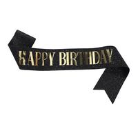 YCHUCH Écharpe Happy Birthday 160 x 10 cm pour décoration de fête, accessoire de costume pour fille et femme, accessoire de bal, noir/doré, taille unique