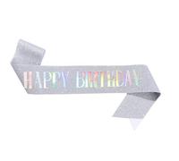 YCHUCH Écharpe Happy Birthday 160 x 10 cm pour décoration de fête, accessoire de costume pour fille et femme, accessoire de bal, fantôme argenté, taille unique
