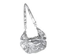 YCHUCH Élégant sac à bandoulière plissé avec cordon de serrage, grande capacité, en nylon, sac à main pour le travail ou l'étude, sac de courses décontracté, Argenté., One Size