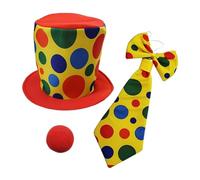 YCHUCH Ensemble de costume de clown arc-en-ciel avec perruques, chapeau de clown, nez, nœud papillon, accessoires pour Halloween, carnavals, fêtes costumées
