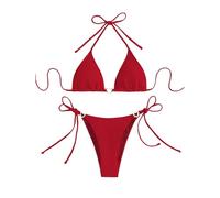 YCHUCH Maillot de bain 2 pièces pour femme - Haut triangle réglable avec lacets - Ornements de cercles modernes - Vêtements de plage fendus - Maillots de bain pour femme avec accent de cercle