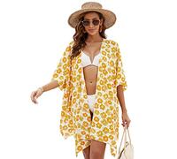 YCHUCH Maillots de bain pour femmes, cache-maillot de bain à imprimé floral, maillot de bain d'été, maillot de bain ample à manches mi-longues, cache-maillot de bain pour femme, crochet avec poches