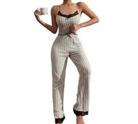 YCHUCH Pyjama d'été sans manches pour femme - Ensemble de pyjama en tricot côtelé - Débardeurs et pantalons longs - Vêtements de nuit - Débardeur sans manches et pantalon large, gris, M