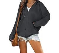 YCHUCH Sweat à capuche avec cordon de serrage à fermeture éclair, manteau décontracté gaufré couleur unie, manches longues, veste à capuche ample pour femme, veste à capuche pour femme, gris foncé, M