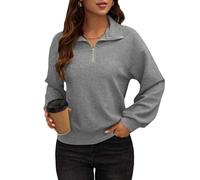 YCHUCH Sweat à capuche décontracté à col en V et à manches longues pour femme - Couleur unie - Tenue tendance d'automne - Tricot gaufré - Col en V, gris clair, M