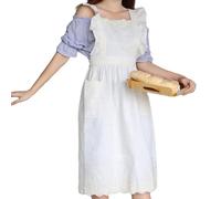 YCHUCH Tablier de cuisine en coton et lin avec bordure en dentelle à volants et bretelles réglables pour femme, WL., taille unique