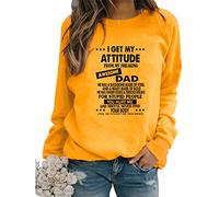 YCHUCH Women I Get My Attitude Letters Printed Sweatshirt Manches Longues Col Rond Graphique Casual Pull Ample Tops T-Shirts Pullover Sweatshirts pour Femmes Graphique, jaune, L