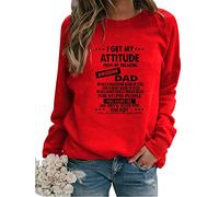 YCHUCH Women I Get My Attitude Letters Printed Sweatshirt Manches Longues Col Rond Graphique Casual Pull Ample Tops T-Shirts Pullover Sweatshirts pour Femmes Graphique, Rouge, S