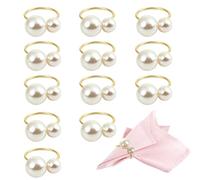 YCHYAN 12 Pièces Ronds de Serviette Dorés avec Perles, Anneaux de Serviette en Perles de Noël, Ensemble de Ronds de Serviette Pearl Gold, Décoration de Table Élégante, pour Mariage, Fête, Dîner