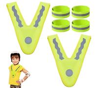 YCHYAN 2 Pièces Gilet Reflechissant Velo Enfant, 4 Pièces Brassard Reflechissant, Forme en V Gilet Securite Fluo Enfant, Bandes Réfléchissantes Brillantes, Convient aux Sports de Plein Air des Enfants