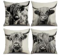 YCHZ Lot de 4 Housses de Coussin décoratives à Motif Vache Highland pour canapé, Chaise, lit - 45,7 x 45,7 cm - Cadeau de Vache pour Femme