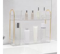 YCIA&DONE Organiseur de maquillage étroit à 2 niveaux, organisateur de salle de bain, comptoir fin, porte-parfum, soins de la peau, étagère à épices, pour petit espace de bureau, blanc transparent