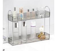 YCIA&DONE Organiseur de maquillage étroit à 2 niveaux - Organiseur de salle de bain fin - Support de parfum pour soins de la peau - Étagère à épices pour petit bureau - Gris fumé