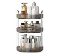 YCIA&DONE Organiseur de maquillage rotatif à 360° et rangement pour comptoir de coiffeuse à 3 niveaux, organiseurs de parfum pour commode, salle de bain, Lazy Susan (gris fumé)