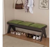 YCKEGEW Banc De Salle À Manger Rembourré De Style Fermier, Banc D'entrée en Bois avec Rembourrage en Tissu, Tabouret De Chevet 128x45x45 Cm Repose-Pieds pour Salon(Groen,Blackwood)