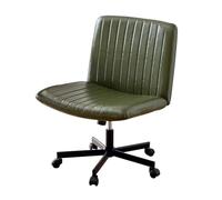 YCKEGEW Chaise De Bureau Pivotante sans Accoudoirs, Dossier Moyen Petites Chaises De Bureau À roulettes Hauteur Réglable, Chaise D'ordinateur pour La Maison avec Pieds Croisés(Green-Leather)
