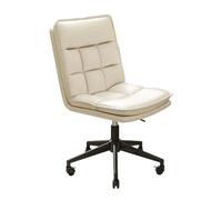 YCKEGEW Chaise de Travail en Cuir, Petites chaises de Bureau pivotantes sans accoudoirs avec roulettes,Coussin et Dossier rembourrés, Chaise de Coiffeuse à Dossier inclinable(Beige-White,Black Legs)