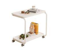 YCKEGEW Chariot De Rangement À Deux Niveaux Tables D'appoint Mobiles À roulettes pour Canapé Et Salon, Table Blanche en Forme De C pour Petits Espaces, Tablette TV Pivotante À 360°(Armless)