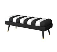 YCKEGEW Long Bedroom Bench Seat Velvet Upholstered Loung Sofa Stool for Living Room,Changing Shoes Stool for Entrance,Contemporary Home Decor Ottoman(Black+White,100cm)