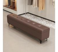 YCKEGEW Ottomane Longue en Cuir Capitonné,Banc De Rangement Étroit,Banc À Chaussures avec Assise pour Hall D'entrée,Rangement pour Couvertures avec Couvercle Rabattable(Bruin,80cm)
