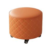 YCKEGEW Petit Banc À roulettes Banc Rembourré en Cuir Siège Rond Rembourré Mobile pour Salon Ou Chambre À Coucher,Repose-Pieds Tabouret Bas À roulettes(Orange)