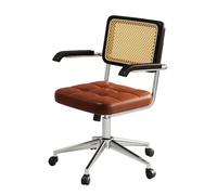 YCKEGEW Petite Chaise De Bureau Rétro, Dossier Respirant, Fauteuil Pivotant À roulettes, Hauteur Réglable, Chaise De Bureau pour La Maison(Red-Brown,Black Wood)