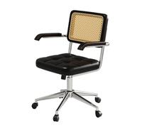 YCKEGEW Petite Chaise De Bureau Rétro, Dossier Respirant, Fauteuil Pivotant À roulettes, Hauteur Réglable, Chaise De Bureau pour La Maison(Nero,Black Wood)