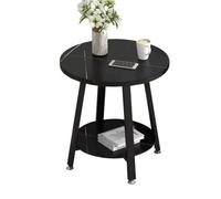 YCKEGEW Petites Tables D'appoint Rondes, Tables Basses pour Petits Espaces, Table De Chevet À Deux Étagères, Chevet Étroite, pour Le Salon Ou La Chambre À Coucher(Black-2 Tier,50x55cm)