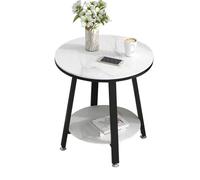 YCKEGEW Petites Tables D'appoint Rondes, Tables Basses pour Petits Espaces, Table De Chevet À Deux Étagères, Chevet Étroite, pour Le Salon Ou La Chambre À Coucher(White-2 Tier,60x60cm)
