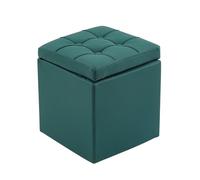 YCKEGEW Pouf Cube De Rangement À Couvercle Rabattable en Cuir Capitonné, Tabourets Repose-Pieds Table Basse, Tabourets De Coiffeuse Tabouret À Marches avec Cadre en Bois(Dark Green)
