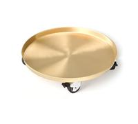 YCKEGEW Rolling Saucer Caddy with Wheels Stainless Steel Round Plant Tray,Indoor Outdoor on Roller Patio/Flower Pot/Succulent Pots(Gold,21.5cm)