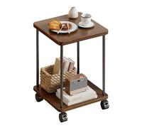 YCKEGEW Table D'appoint À Deux Niveaux pour Petits Espaces, Table De Chevet Mobile avec Étagère De Rangement, Tables D'appoint Pivotantes À 360° pour Canapé Petites Tables Basses De Salon(Walnut)