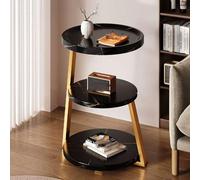 YCKEGEW Table D'appoint À Trois Niveaux, Petite Table Basse Ronde pour Le Salon Ou La Chambre, Table De Chevet, Table De Salon, Table De Chevet pour Espaces Étroits(Nero)