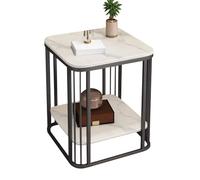 YCKEGEW Table D'appoint Moderne À Deux Niveaux pour Le Salon Table Basse avec Structure en Métal, Tables Basses pour Petits Espaces, Tables Basses Carrées d'angle pour Canapé(Bianco,Black Legs)