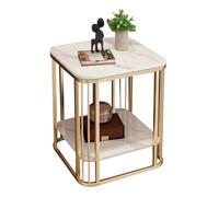 YCKEGEW Table D'appoint Moderne À Deux Niveaux pour Le Salon Table Basse avec Structure en Métal, Tables Basses pour Petits Espaces, Tables Basses Carrées d'angle pour Canapé(Bianco,Gold Legs)