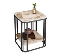 YCKEGEW Table D'appoint Moderne À Deux Niveaux pour Le Salon Table Basse avec Structure en Métal, Tables Basses pour Petits Espaces, Tables Basses Carrées d'angle pour Canapé(Pandora,Black Legs)