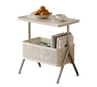 YCKEGEW Table D'appoint pour Canapé De Salon, Table Basse avec Panier De Rangement, Tables De Chevet Modernes À Étagères Ouvertes, Tables Décoratives pour Les Petits Espaces Chambre, Bureau(Bianco)