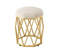 YCKEGEW Tabouret Rond pour Chambre À Coucher Chaise De Maquillage avec Assise en Velours, Tabourets À Chaussures pour Entrée avec Structure Dorée, Pouf Canapé(Beige)