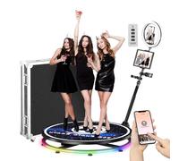 YCKJNB 80CM Cabine Photo 360 avec Flightcase & Ring Light, Personnalisation Logo Gratuite, Logiciel VIP 360 Photo Booth Automatique avec Ruban LED RGB pour Soirée Mariage Vidéo TikTok 3-4 Personnes