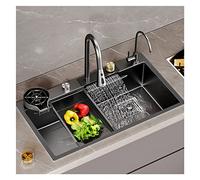Yclty Evier Inox Professionnel 304 noir,Evier Buanderie,Évier Cuisine,Evier Inox Professionnel,Évier à cascade Nano Raindance robinet rétractable,eau chaude et froide,Mobilier luxe léger 75x45x23cm
