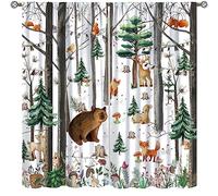 YCness Lot de 2 Rideaux rustiques à imprimé Aquarelle d'animaux de la forêt, Renard, élan, Ours, pour Chambre d'enfant, Salon, 106 x 137 cm