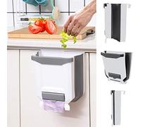 YCOCO Petite poubelle de cuisine à suspendre, 10 L, poubelle à suspendre pour porte de placard de cuisine, mini poubelle pliable pour armoire/voiture/chambre/salle de bain, plastique, blanc