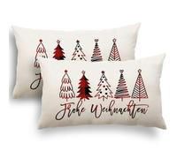 YCOLL Housse Coussin Noel 30x50 Lot de 2 Housse Coussin 30x50 Flocons de Neige Sapin de Noël Lin Décoratif Taie d'oreiller pour Decoration Noel 30 x 50 cm