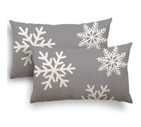 YCOLL Housse Coussin Noel 30x50 Lot de 2 Housse Coussin 30x50 Flocons de Neige Sapin de Noël Lin Décoratif Taie d'oreiller pour Decoration Noel 30 x 50 cm