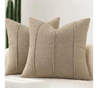 YCOLL Housse de Coussin Bouclé 45x45 Lot de 2, Housses Douces à Texture avec Rayures, Coussins Décoratifs Modernes et Confortables pour Canapé, Lit & Salon, Taupe