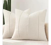 YCOLL Housse de Coussin Bouclé 50x50 Lot de 2, Housses Douces à Texture avec Rayures, Coussins Décoratifs Modernes et Confortables pour Canapé, Lit & Salon, Crème