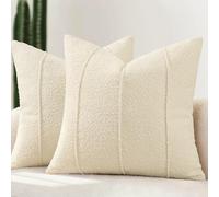 YCOLL Housse de Coussin Bouclé 60x60 Lot de 2, Housses Douces à Texture avec Rayures, Coussins Décoratifs Modernes et Confortables pour Canapé, Lit & Salon, Ivoire